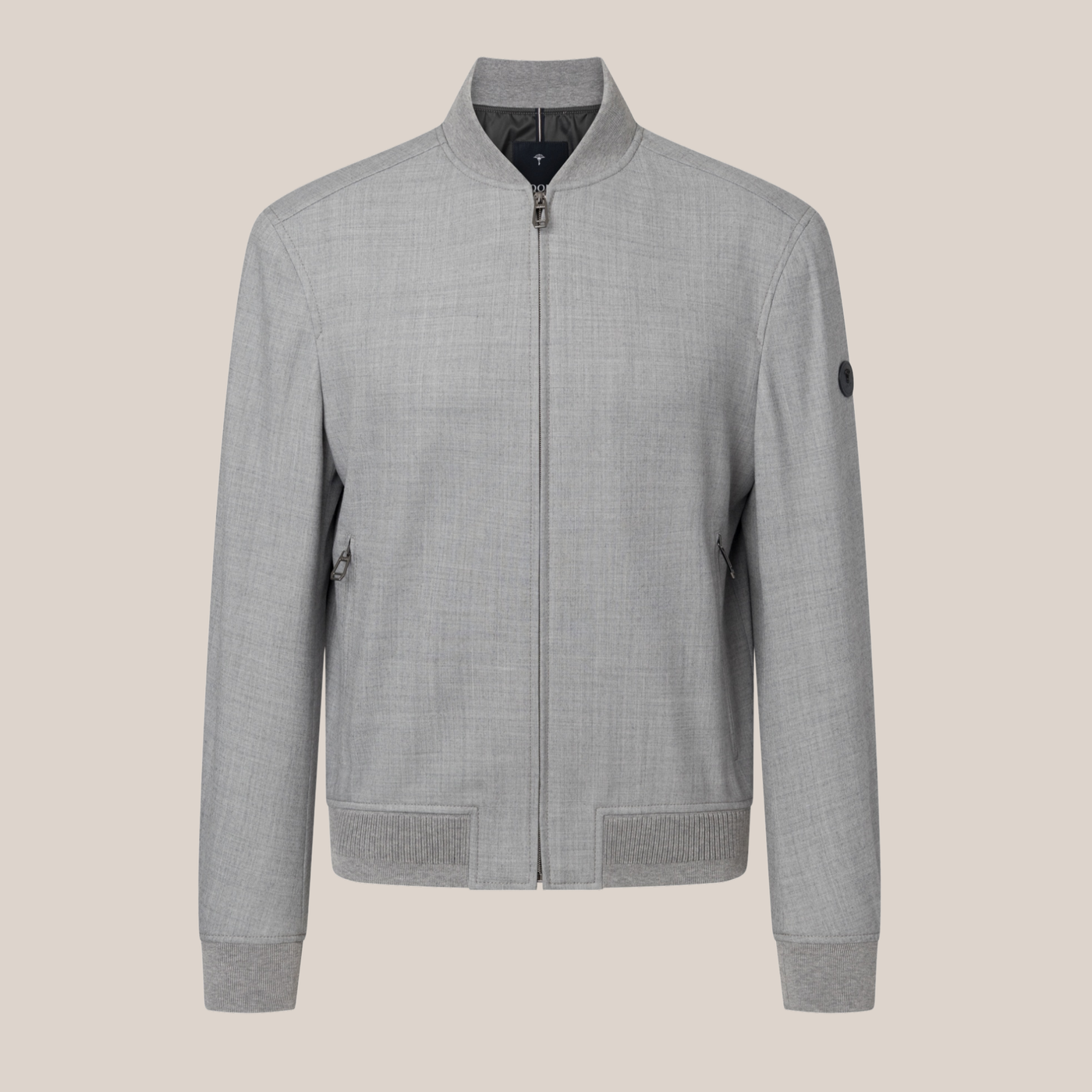 Wool Blend Stretch Dress Bomber - Light Grey