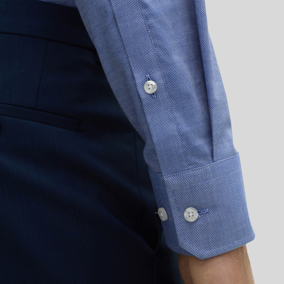 Fine Pattern Stretch Cotton Shirt - Blue