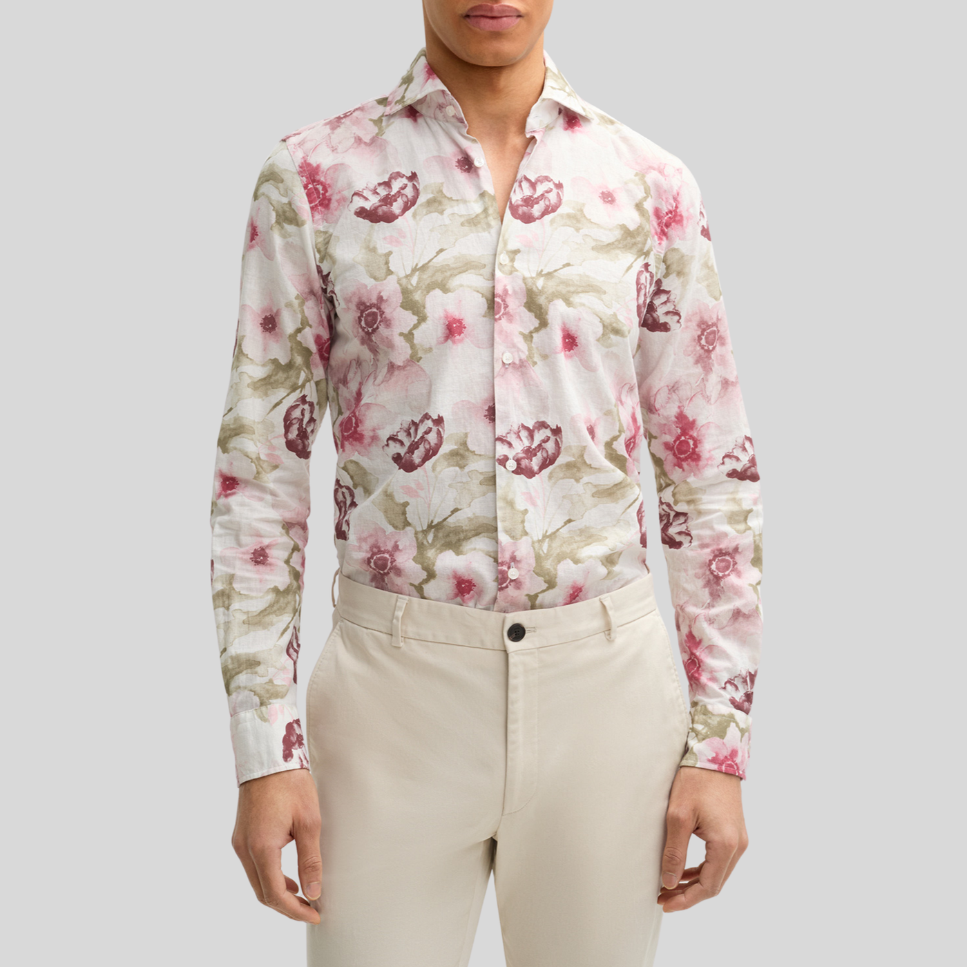 Gotstyle Fashion Joop! Floral Print Linen/Cotton Shirt - Red/Green