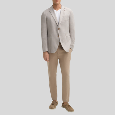 Textured Herringbone Piped Pockets Blazer - Sand/White