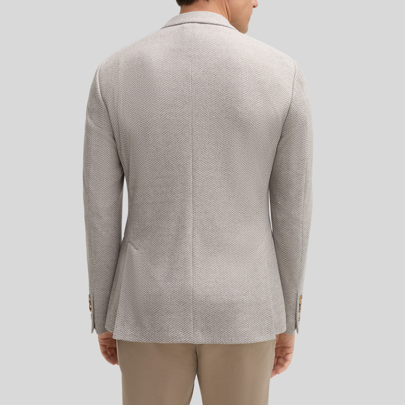 Textured Herringbone Piped Pockets Blazer - Sand/White