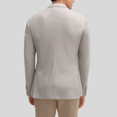 Textured Herringbone Piped Pockets Blazer - Sand/White
