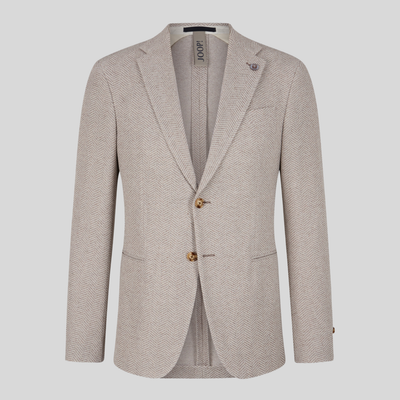 Textured Herringbone Piped Pockets Blazer - Sand/White