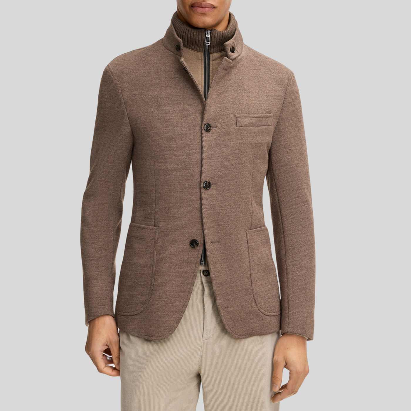 Jersey Knit Patch Pocket Blazer with Inlay - Mocha