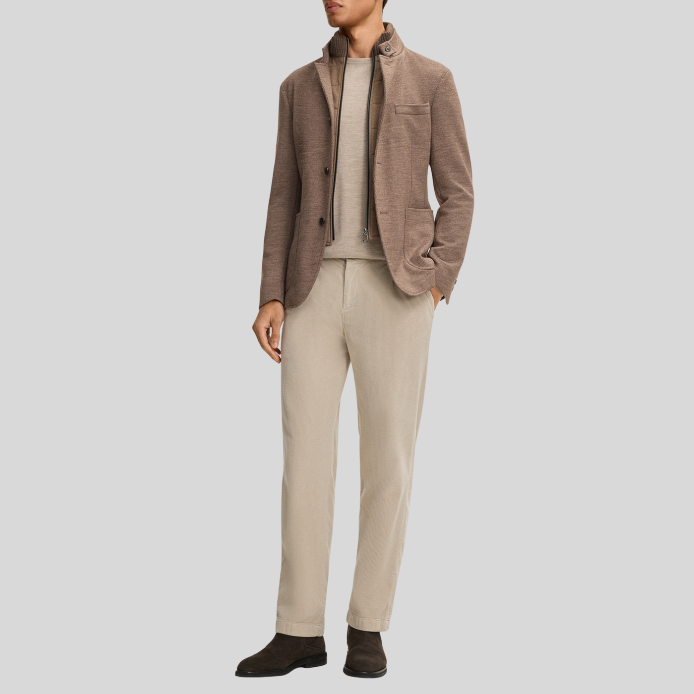 Jersey Knit Patch Pocket Blazer with Inlay - Mocha