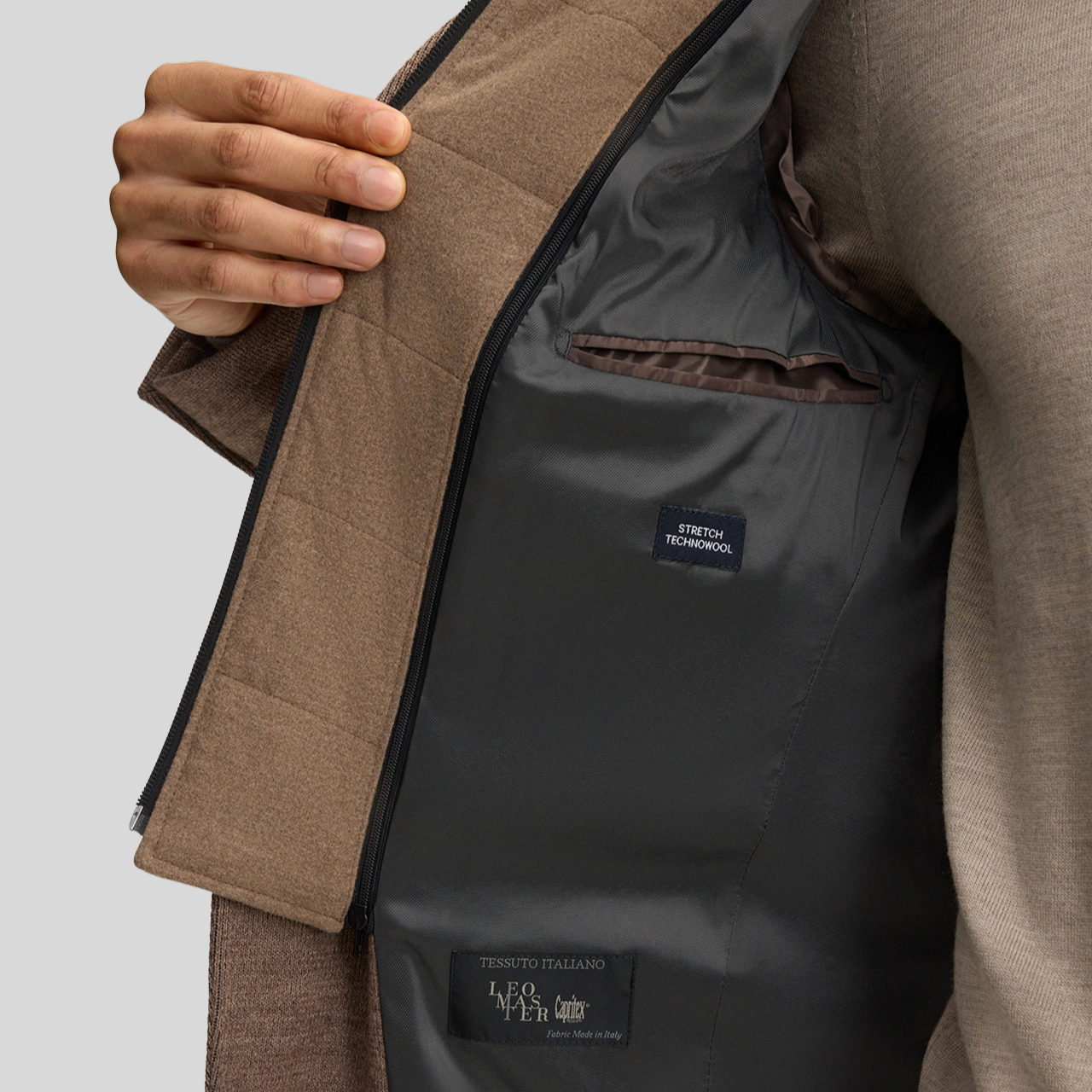 Jersey Knit Patch Pocket Blazer with Inlay - Mocha