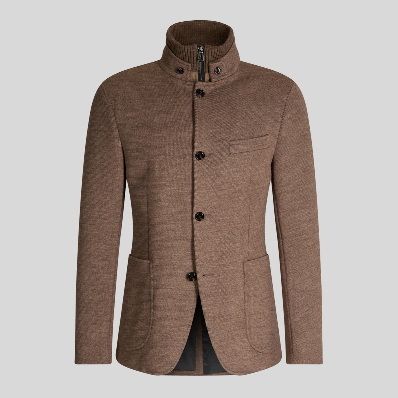 Jersey Knit Patch Pocket Blazer with Inlay - Mocha