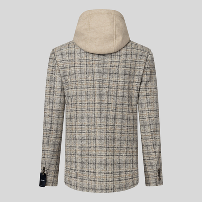 Plaid Blazer with Jersey Hood - Grey