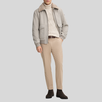 Wool Bomber with Faux Fur Collar - Light Grey