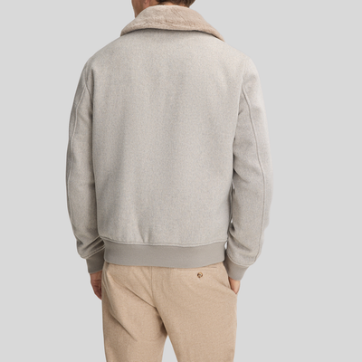 Wool Bomber with Faux Fur Collar - Light Grey