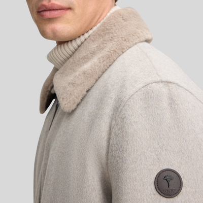 Wool Bomber with Faux Fur Collar - Light Grey