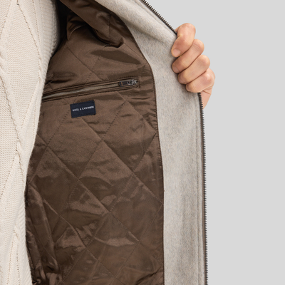 Wool Bomber with Faux Fur Collar - Light Grey