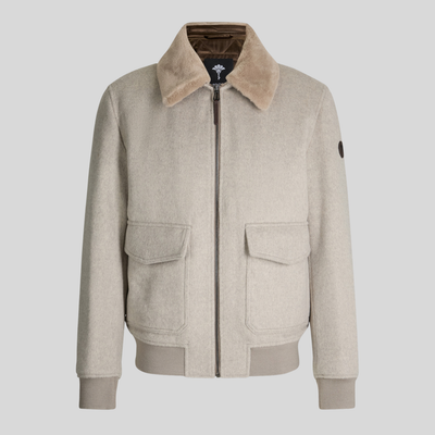 Wool Bomber with Faux Fur Collar - Light Grey