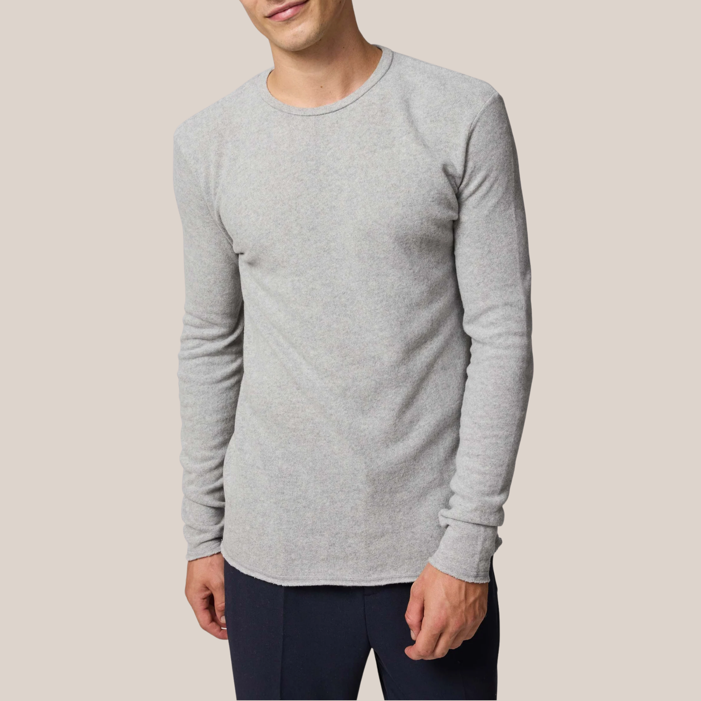 Soft Round Neck Sweatshirt - Light Grey