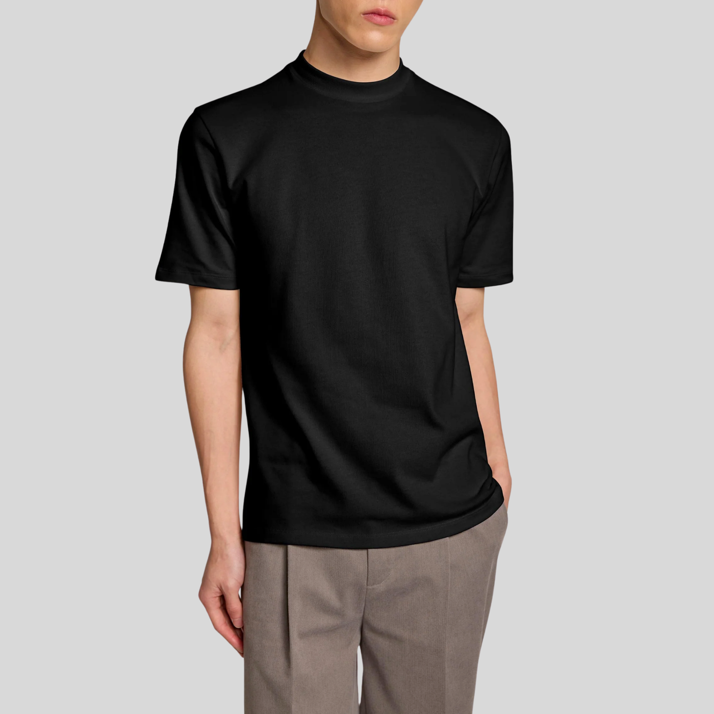 Round-Neck Soft Cotton Jersey Tee - Black