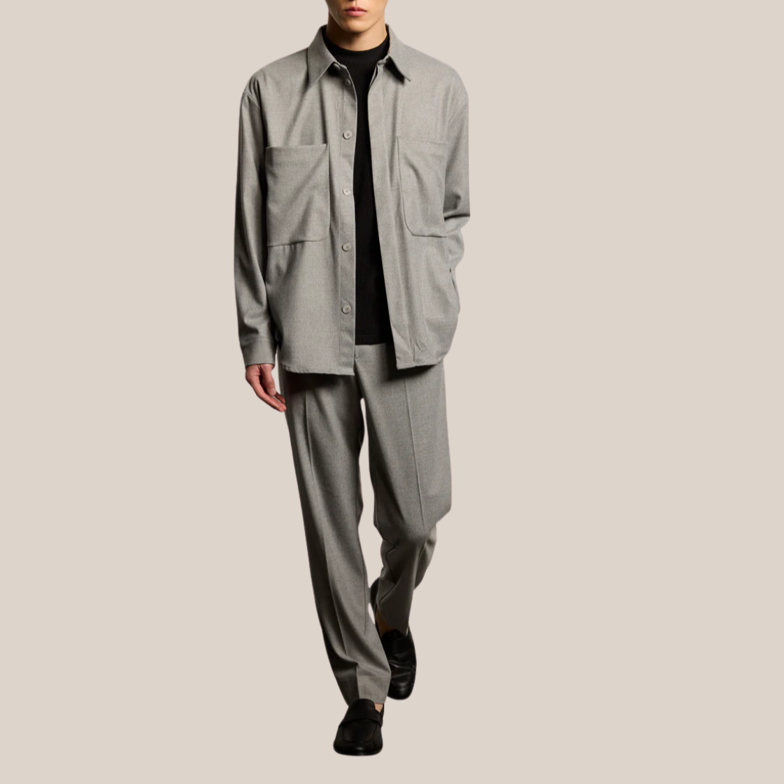 Fine Flannel Relaxed Fit Trousers - Light Grey