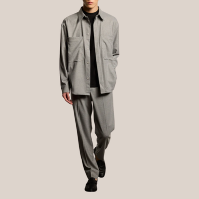 Fine Flannel Relaxed Fit Trousers - Light Grey