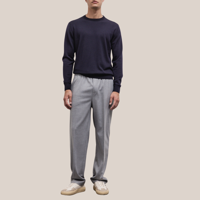 Fine Flannel Relaxed Fit Trousers - Light Grey