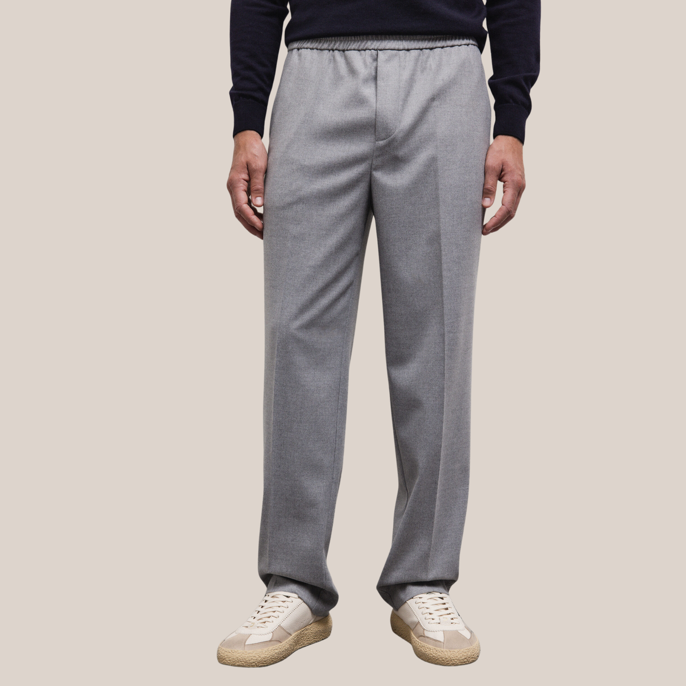 Fine Flannel Relaxed Fit Trousers - Light Grey