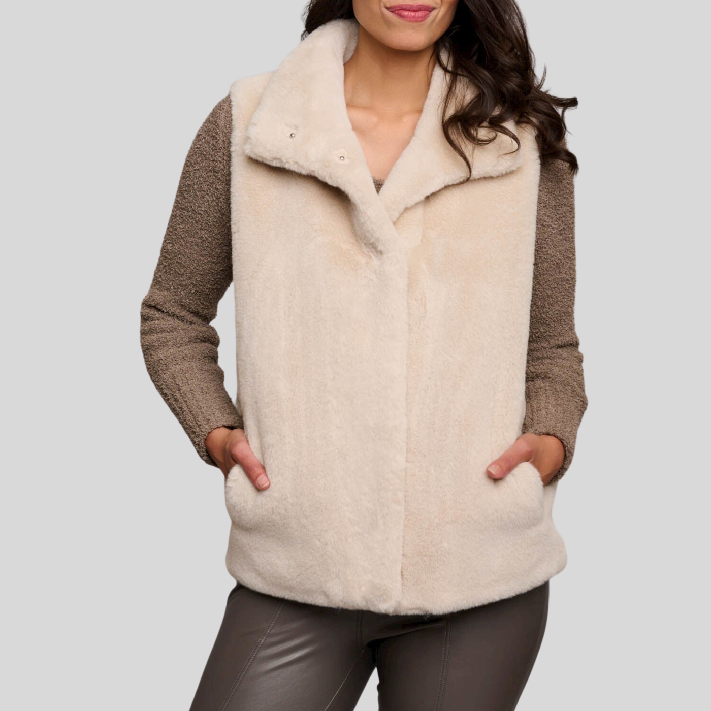 Gotstyle Fashion - Rino and Pelle Jackets Faux Fur High Collar Short Waistcoat - Stone
