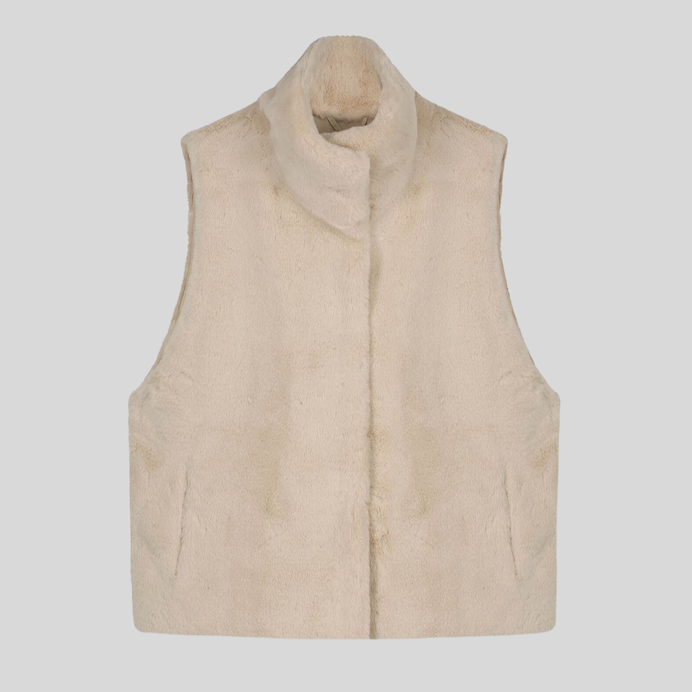 Gotstyle Fashion - Rino and Pelle Jackets Faux Fur High Collar Short Waistcoat - Stone