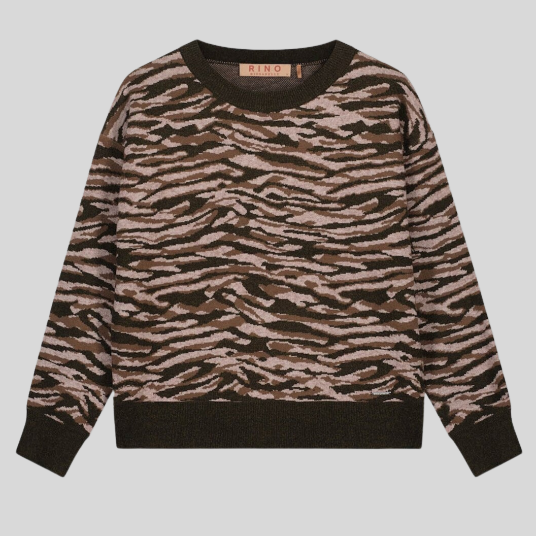 Gotstyle Fashion - Rino and Pelle Sweaters Zebra Print Round Neck Sweater - Brown Mix