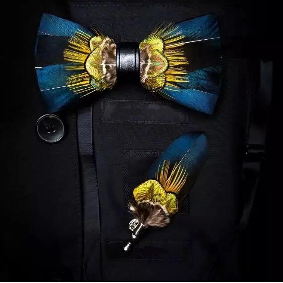 Gotstyle Fashion - Tyed by Dede Neckwear Orange Green Feather / Leather Handmade Bow Tie