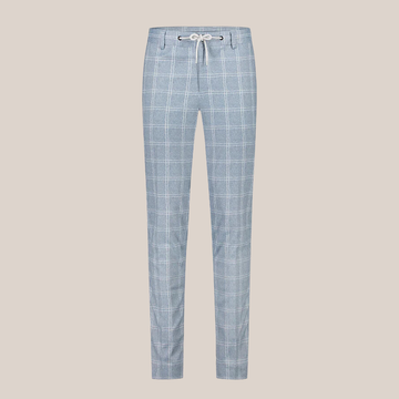 Windowpane Drawstring Jersey Pants - Blue