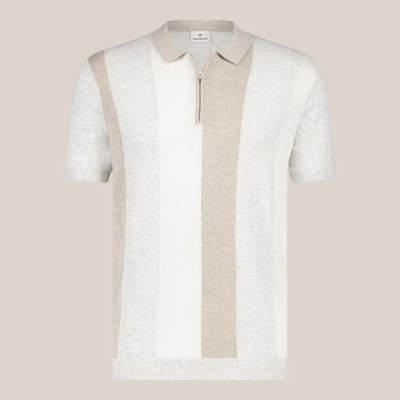 Block Stripe Zip Knit Polo - Sand