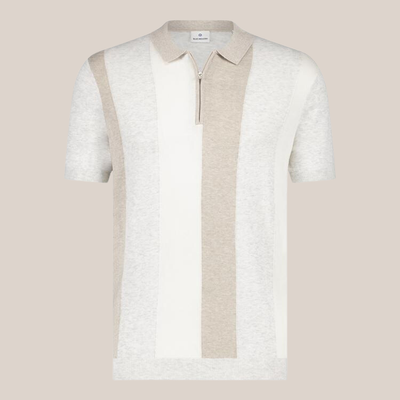 Gotstyle Fashion - Blue Industry Polos Block Stripe Zip Knit Polo - Sand