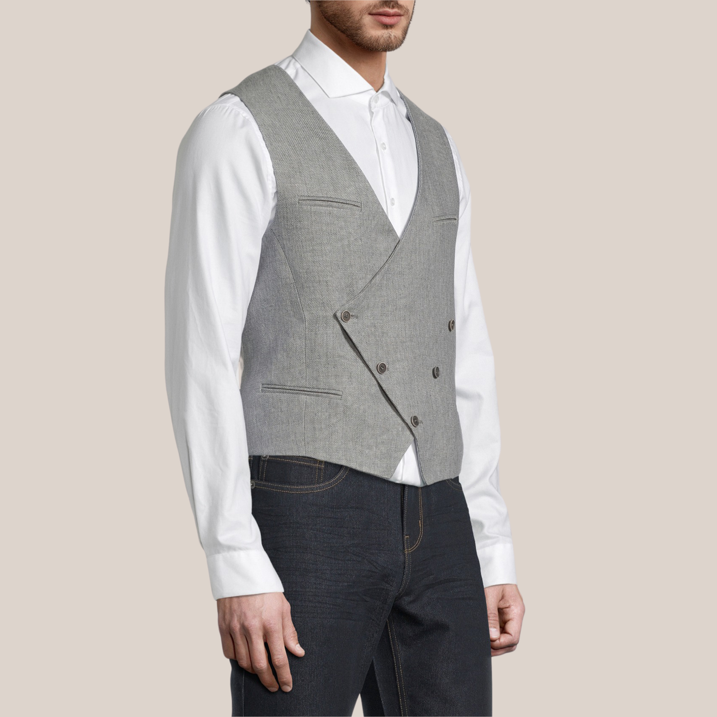 Gotstyle Fashion - Christopher Bates Vests Double Breasted Linen Waistcoat - Grey