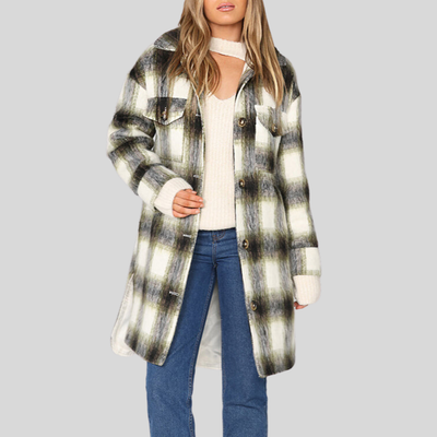 Checks Coat with Collar and Pockets - Green - Gotstyle