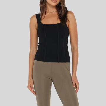 Stretch Knit Square Neck Tank Top - Black