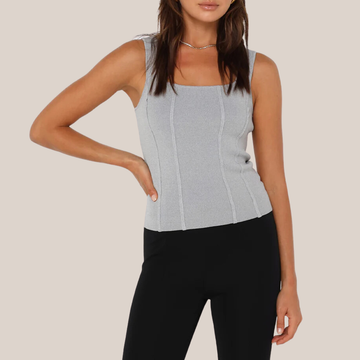 Stretch Knit Square Neck Tank Top - Grey