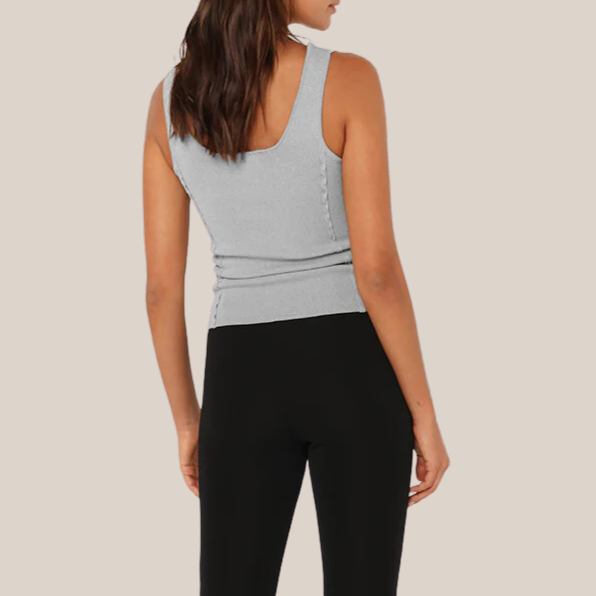 Gotstyle Fashion - Madison Tops Stretch Knit Square Neck Tank Top - Grey