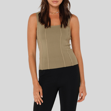 Stretch Knit Square Neck Tank Top - Sage