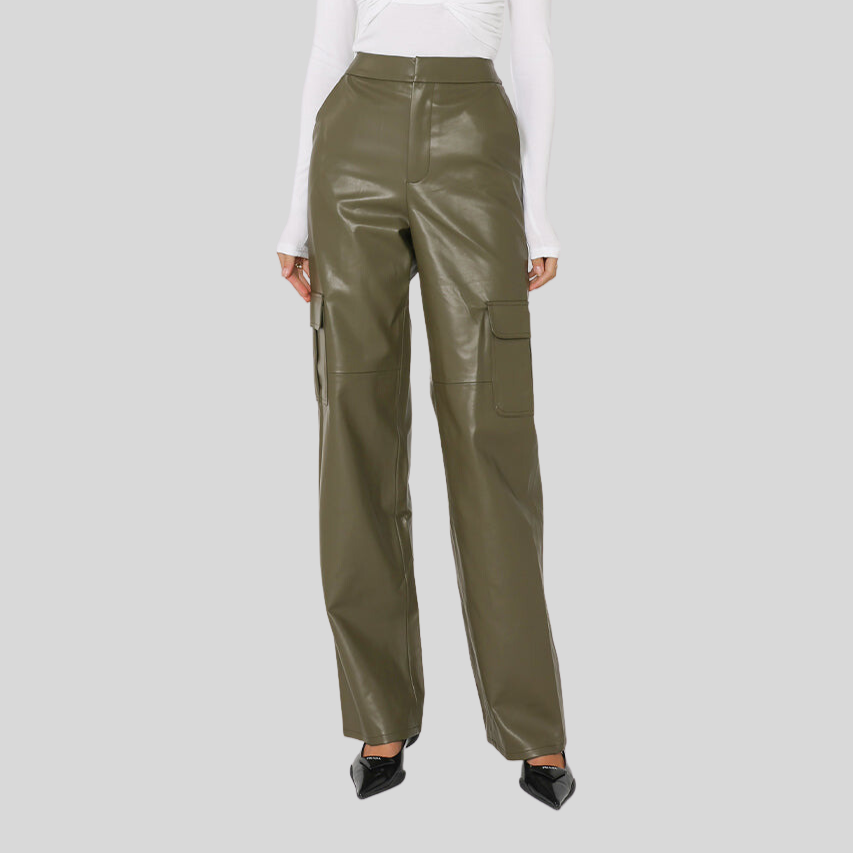 Gotstyle Fashion - Madison Pants Faux Leather Cargo Style Pants - Khaki