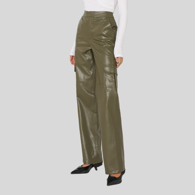 Gotstyle Fashion - Madison Pants Faux Leather Cargo Style Pants - Khaki