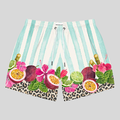 Gotstyle Fashion - MAVRANS Shorts Stripes / Fruits Print Swim Shorts - Light Blue