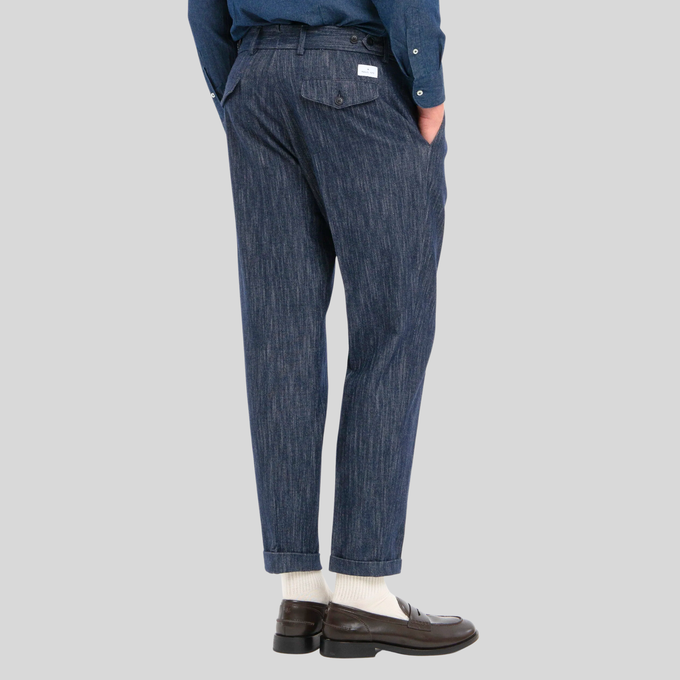 Denim Stretch Pleated Trousers - Navy