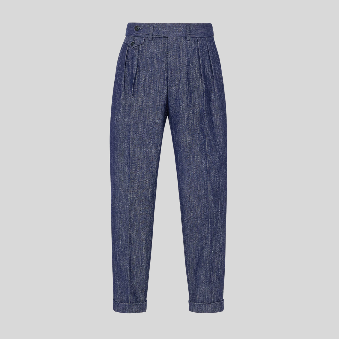 Denim Stretch Pleated Trousers - Navy