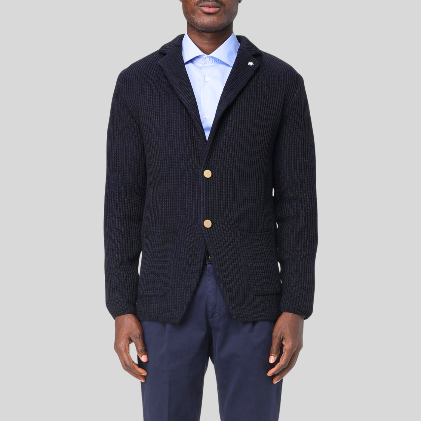 Patch Pocket Textured Knit Blazer - Navy