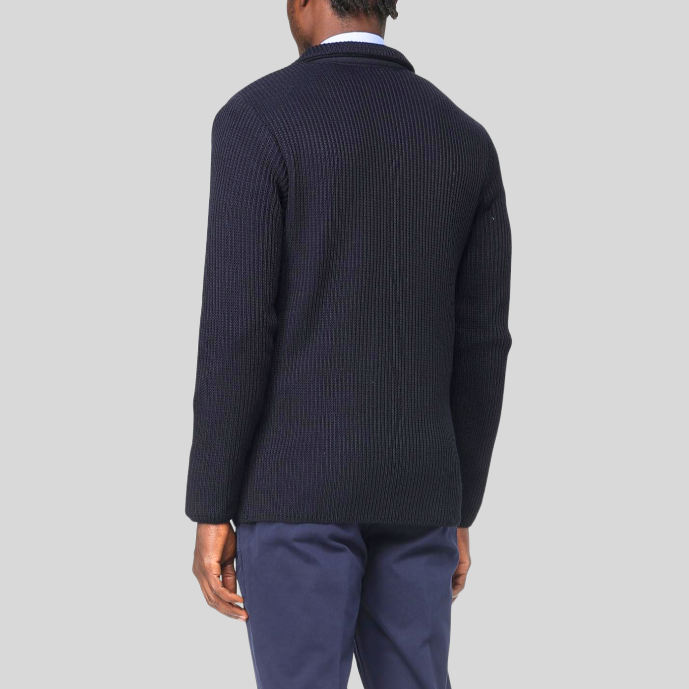 Patch Pocket Textured Knit Blazer - Navy