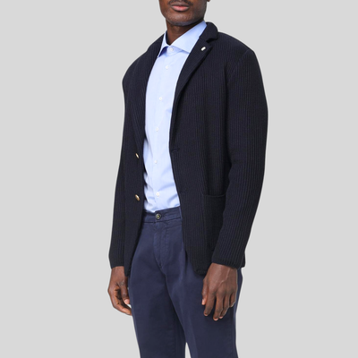 Patch Pocket Textured Knit Blazer - Navy
