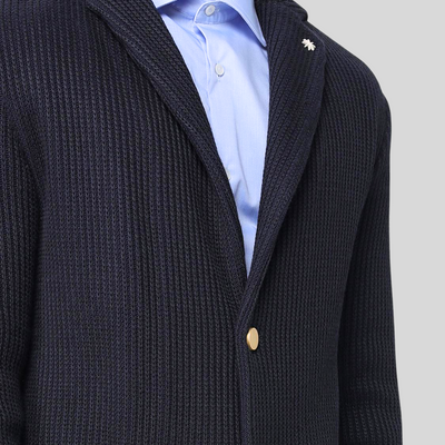 Patch Pocket Textured Knit Blazer - Navy