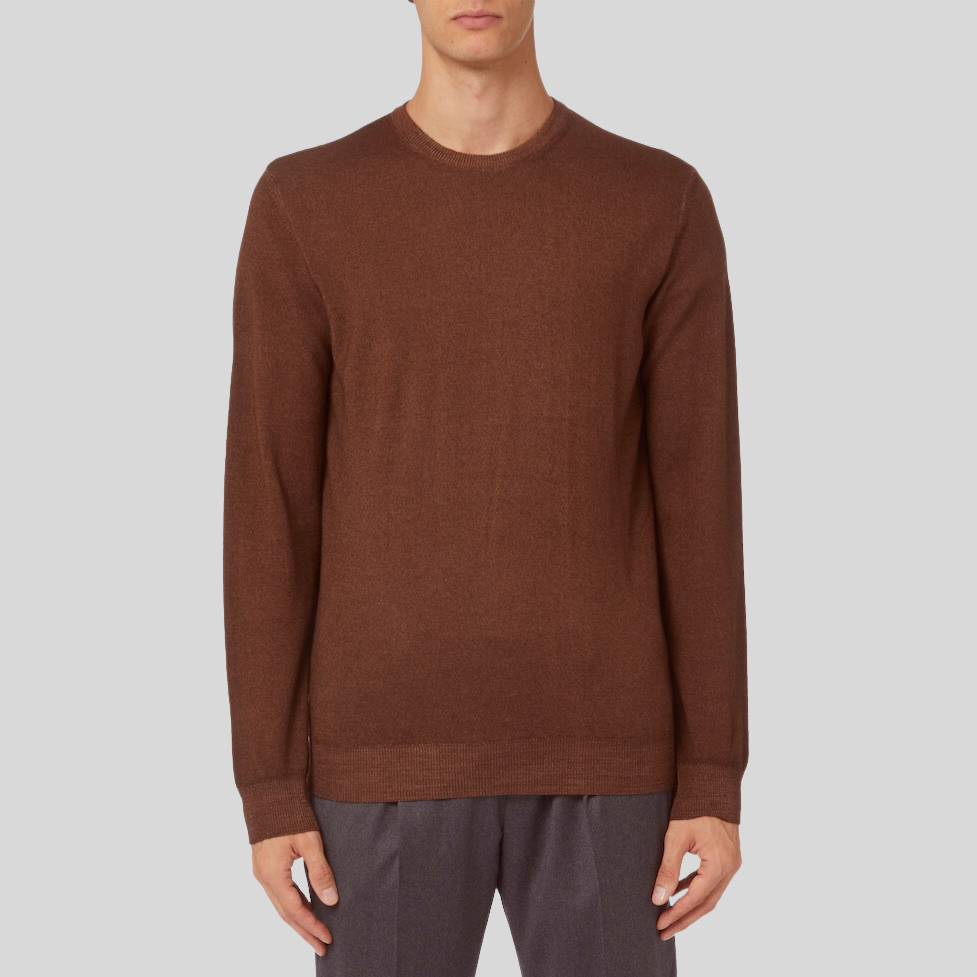 Washed Merino Crew Knit Sweater - Rust