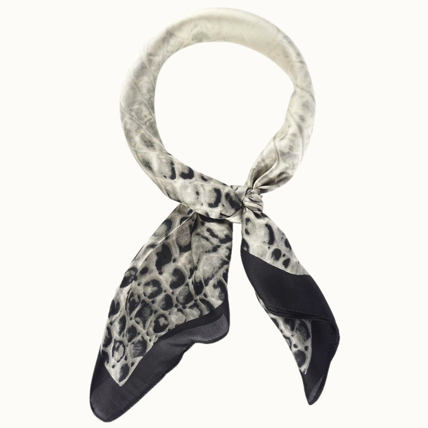 Croc Pattern Silk-Like Neckerchief - Black