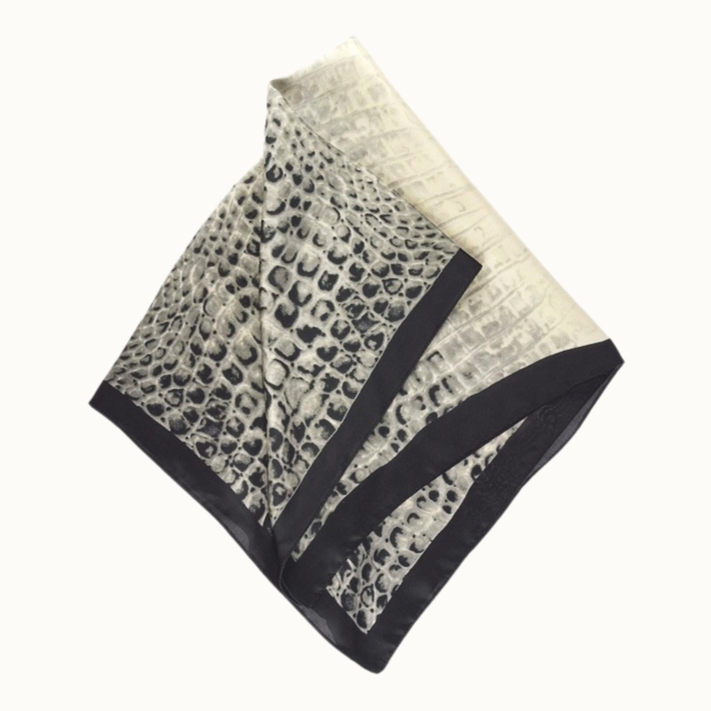 Croc Pattern Silk-Like Neckerchief - Black