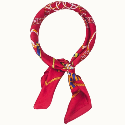 Equestrian Motif Silk-Like Neckerchief - Red