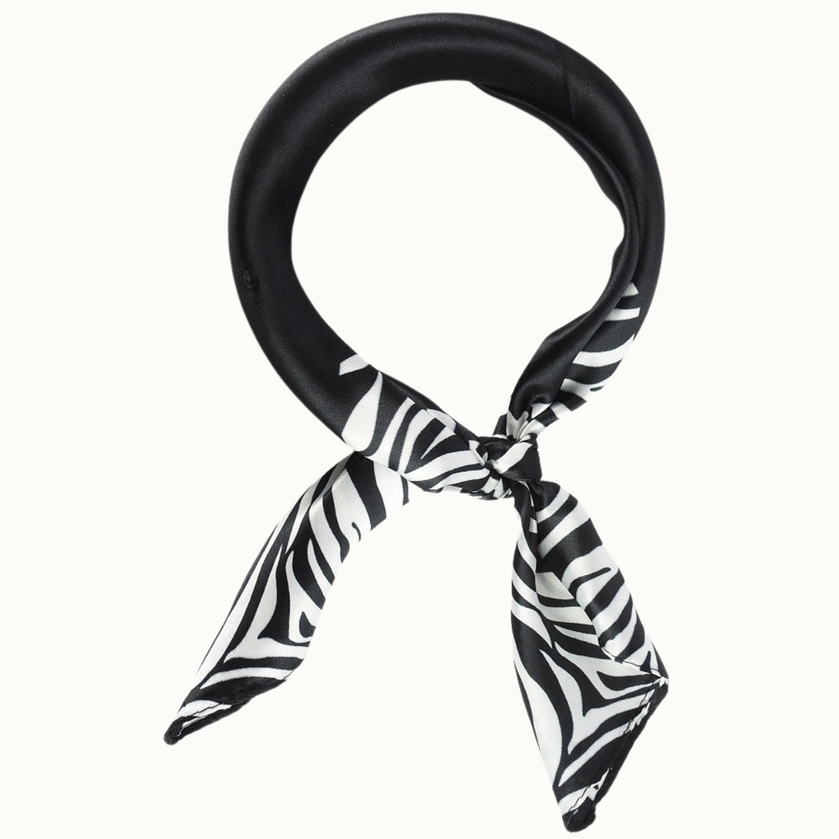 Zebra Pattern Silk-Like Neckerchief - Black